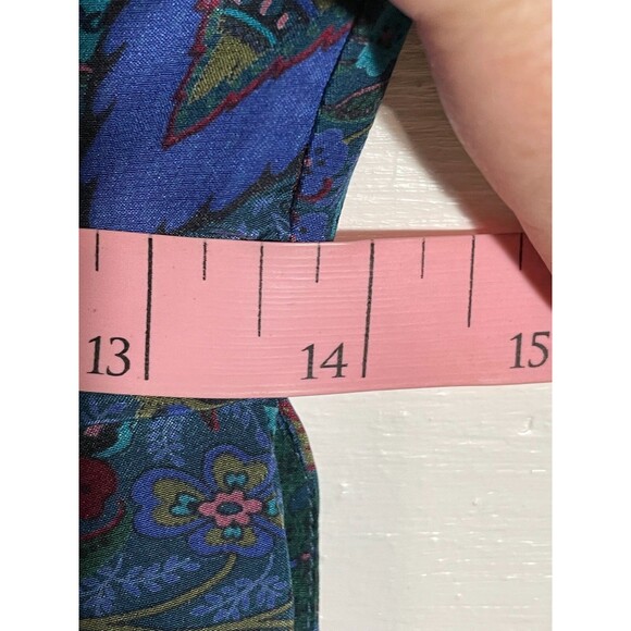Vintage Albert Nipon Silk Midi Dress Blue Floral Paisley Pleated 90s Size 2 - Picture 14 of 15